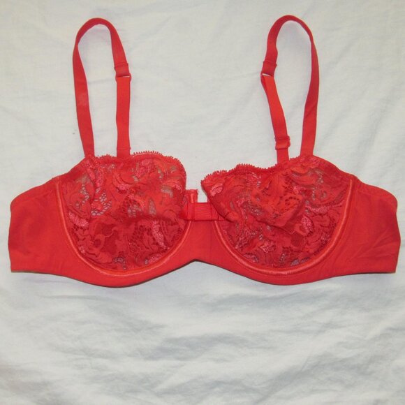 Lou Paris Other - LOU Paris Sheer Red Lace Demi Bra sz 36B Underwire Unlined